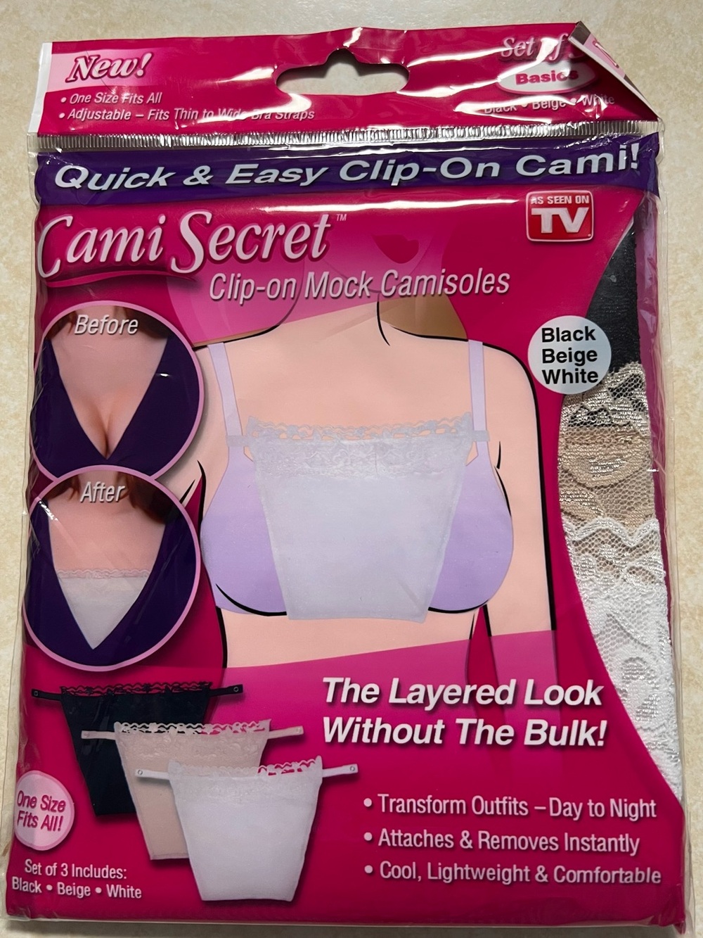 Clip-On Mock Camisoles - Beige/Black/White Set
